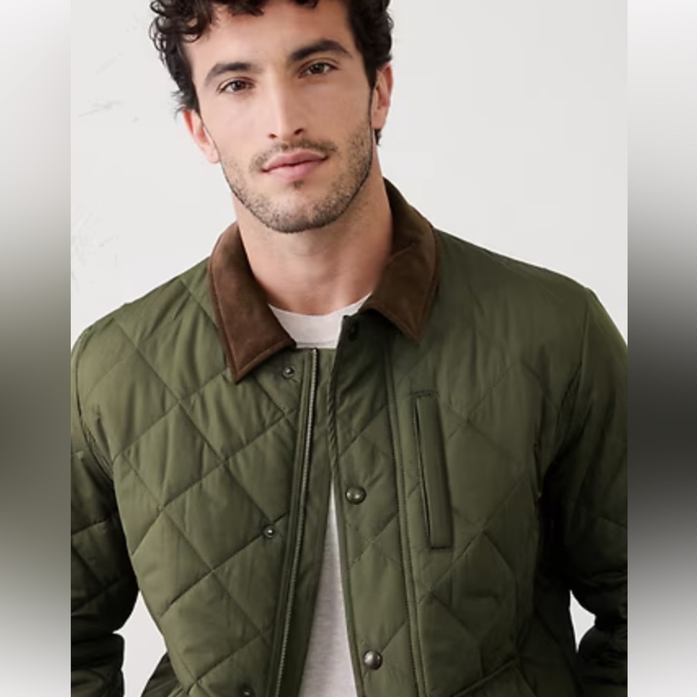 Banana Republic Factory Green Quilted Jacket with Brown Collar